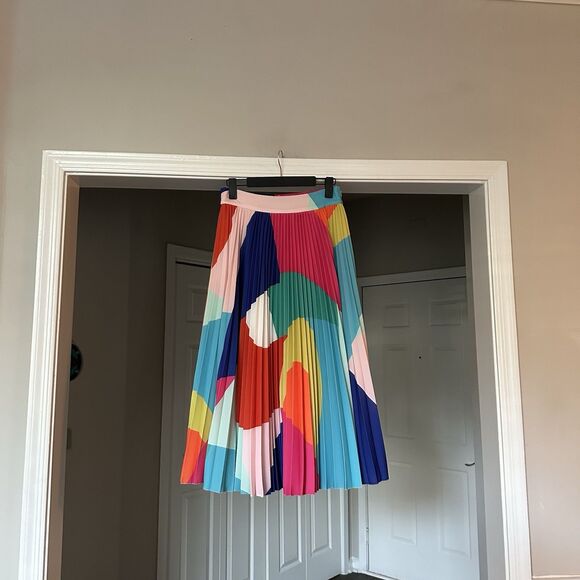 Crosby By Mollie Burch Abstract Pleated Midi Skirt / Colorful Red Pink Blue Sz M - Picture 1 of 8